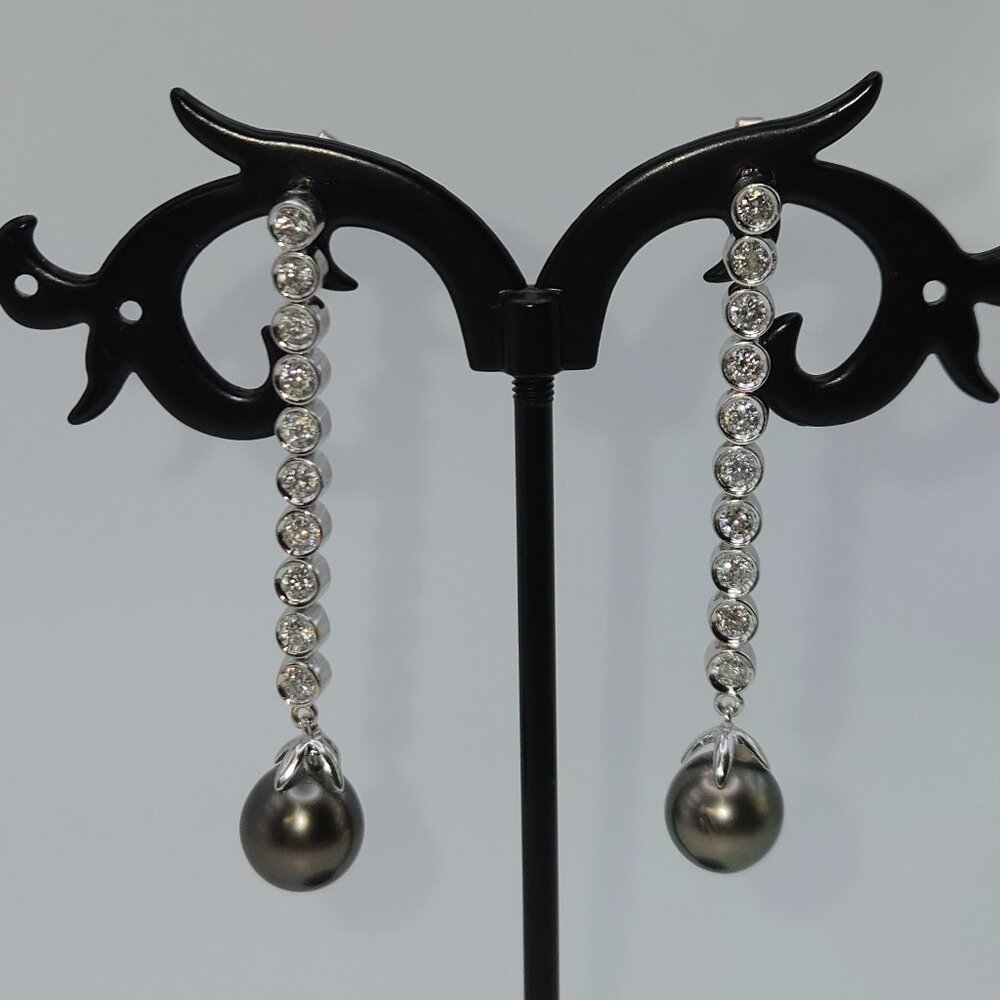 14K White Gold custom 1.0 CTW Diamond & Pearl Earrings